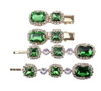 Mytoptrendz®4 PCS Art Deco Emerald Cut CZ Crystal Gold Hair Clips - Decorative Slides & Mini Beak Clips - Bridal Wedding Hair Accessories for Women & Girls - Luxury Prom Hair Jewelry(Green - Crystal)