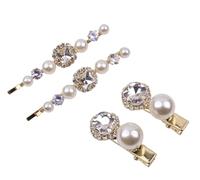 Mytoptrendz®4 PCS Emerald Cut Vintage Crystal & Pearl Gold Bobby Pins Decorative Hair Slides Clips Prom Party Bridal Wedding Hair Accessories for Women and Girls (Clear- Pearl)