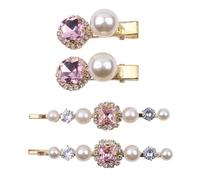 Mytoptrendz®4 PCS Emerald Cut Vintage Crystal & Pearl Gold Bobby Pins Decorative Hair Slides Clips Prom Party Bridal Wedding Hair Accessories for Women and Girls (Pink- Pearl)