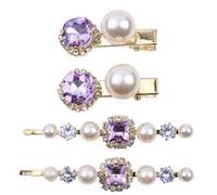 Mytoptrendz®4 PCS Emerald Cut Vintage Crystal & Pearl Gold Bobby Pins Decorative Hair Slides Clips Prom Party Bridal Wedding Hair Accessories for Women and Girls (Lavender - Pearl)