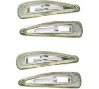 Mytoptrendz® - 4 Pcs Luxury Large Glitter Snap Clips - Enamel Click Clack Barrettes - Statement Tic Tac Hair Accessories for Girls & Ladies (Glitter Light Green)