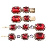 Mytoptrendz®4 Pcs Set Emerald Cut Gem CZ Crystal Hair Slides Gold Metal Bobby Pins,Sparkly Decorative Mini Snap Beak Hair Grip for Women Girls Prom Party, Wedding Accssories (Crystal - Red)