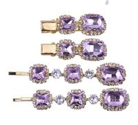 Mytoptrendz® 4 Pcs Set Emerald Cut Lilac Stone Gem Crystal Hair Slides Gold Metal Bobby Pins,Sparkly Decorative Hair Grip for Women Girls Prom Party, Wedding Accessories(Lavender - Crystal)