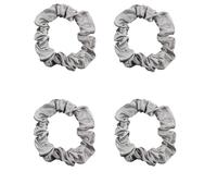 Mytoptrendz® - 4 pcs Skinny Thin Satin Scrunchies for Fine Curly Hair, Snag-Free, Strong Hold, Non Slip No Damage Kink Free Hair Ties(Silver Grey)