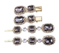 Mytoptrendz®4 PCS Vintage Gemstone Decorative Hair Pins- Clips Emrald Cut Crystal Elegant Gold Metal Hairpin Hair Accessories For Women Girls (Smoky Black/Grey- Crystal)