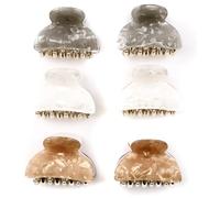 Mytoptrendz® 6 Pcs -Hair Claw Clips, Mini Plastic Grip 4 Small Clamp Styling Accessories Marbling Pattern Jaw Grip 3 Assorted Colour (White, Grey, Beige) 2 pcs in Each colour