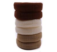 Mytoptrendz® 6 pcs Large Hair Ties for Thick Hair Cotton Mixed Extra Strong Hold Seamless Metal-Free Elastic Ponytail Holders Ponio Bobble Scrunchies for Women Girls Heavy Curly hair (Brown Tone)