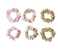 Mytoptrendz 6 Pcs -Small Scrunchies Skiny No Damage Satin Hair Ties,Snagfree Non Slip Ponytail Holder for Kids Girls Women Hair Accessories -assorted Colour Pink, Blush Champagne Gold)
