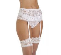 Mytoptrendz® Alluring Premium Women's Stretch Lace Suspender Belt - Sophisticated Mesh Garter Lingerie with 4 Secure Straps for Thigh Highs - [White Wide Lace Large