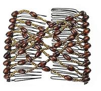 Mytoptrendz®- Beaded Magic Comb Magic Beads Double Hair Clip Stretchy Hair Combs Clips (Wood effect brown bead)