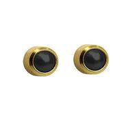 Mytoptrendz® Ear Piercing Studs Surgical Steel Gold Plated Sterile Stud Earrings Bezel Setting Birthstone Colour Crystal (Black pearl)