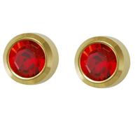 Mytoptrendz® Ear Piercing Studs Surgical Steel Sterile Stud Earrings Round Bezel Set Birthstone Colour Crystal (Ruby)