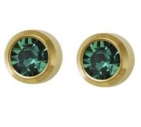 Mytoptrendz® Ear Piercing Studs Surgical Steel Sterile Stud Earrings Round Bezel Set Colour Crystal (Emrald Green)