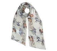 Mytoptrendz® Equestrian Horse Print Scarf Women's Classic Printed Lightweight Silky Soft Feel Long Shiny Satin Chiffon Stripe Neck Wrap (Cream)