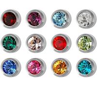 Mytoptrendz® Girls Stud Earrings Sterile Surgical Steel Ear Piercing Studs 12 PAIR (4mm, Assorted Birthstone- Silvertone)