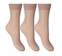 Mytoptrendz® Girls Women's-Soft Ankle Highs Sheer Pop Nylon Socks 3 pair pack (Nude)