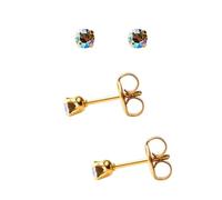 Mytoptrendz - Hypoallergenic Gold Plated Surgical Steel Sensitive Stud Earrings 3mm Mini AB Crystal Shimmers Fashion Ear Studs (Siam Shimmer)