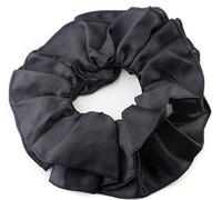 Mytoptrendz® Large Satin Scrunchie Oversize for Thick Hair Tie Ruffle Frill Ruched Double Layer Open Style Women Girls Ponytail Holder Bun Up do Hair Accessories (Black)