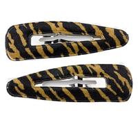Mytoptrendz® - Large Snap Hair Clip Slides Barrette Bendies Sleepies Trendy Hairpin with Animal Print Velvet Cover Girls Women Hair Accessorie(Brown- Black stripe)