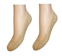 Mytoptrendz® Low Cut Invisible Socks Ladies Lace Footsies Non Slip Silicone Trim Cotton Sole(Natural-2 Pair)