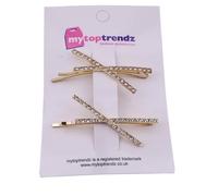 Mytoptrendz® Luminous "X" Pavé Crystal Hair Pin 2 Pcs Set - 55mm Gold Bobby Pins - Sparkly Clear Diamante Criss Cross Hair Accessories for Brides and Special Occasions
