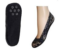 Mytoptrendz® Luxurious Lace Invisible Low Cut Socks No Show Footlets with Silicone Non Slip Grip Cotton Bottom (Black- 2 Pair)
