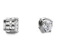 Mytoptrendz Non Piercing Magnetic Stud Earrings for Men & Women | 6mm Round Clear CZ Crystal Clip On Earrings | Fake Piercing Magnetic Earlobe Studs, 4-Prong Setting (No Piercing Required)