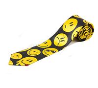 Mytoptrendz® Novelty Print Slim Narrow Necktie (Black with Yellow Funny face)