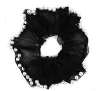 Mytoptrendz® Oversize Chiffon Scrunchies Pearl Trim Edge Hair Ties Bobble Ponytail Holder Elegant Hair Accessories for Women and Girls (Black)