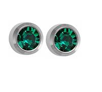 Mytoptrendz® Piercing Studs Surgical Steel Sterile Stud Earrings Colour Crystal Stone Bezel Set Round CZ Gem(Green)