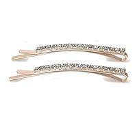 Mytoptrendz® Set of 2 Sparkly Jeweled Crystal Hair Slides Dimante Hair Grips Barrtte Hair Clip, Bobby Pins, Kirby Grip Women Girls for Events, Prom, Bride, Flower Girl, (Clear Crystal Gold - 1 Row)