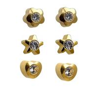 Mytoptrendz® Set of 3 Pair Set of 3air Piercing Sterilized Stud Earring 24ct Yellow Gold Plated Heart - Star - Flower Assorted Shape with Clear Crystal -4mm