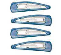 Mytoptrendz® Set of 4 Large Snap Hair Clips Pretty Colour Epoxy Silver Metal Barrette Bendy Snappy Grips Hair Accessories (Teal)