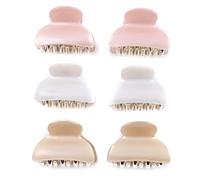 Mytoptrendz® Set of 6 pcs Hair Claw Clips Plastic Grip 4 cm Small Clamp Plain Jaw Grip Hair Clip Styling Accessories - Assorted Colour (2 pcs White + 2pcs Pink +2pcs beige)