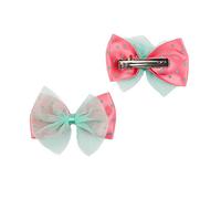 Mytoptrendz® Small Satin Polka Dot and Net Beak Hair Clips (Coral Peach and Aqua)