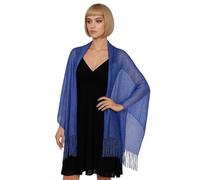 Mytoptrendz® Sparkly Silver Lurex Scarf with Fringe Women's Metallic Net Shawl Evening Wrap Mesh Shimmer Pashmina Wedding Bridesmaid Wrap Formal Dresses Cover-Up for Parties,Prom (Royal Blue)