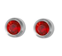 Mytoptrendz® Sterile Stud Earrings Ear Piercing Studs Surgical Stainless Steel Silver Tone Frame Birthstone Colour Crystal (Ruby Red)