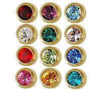 Mytoptrendz® Sterile Stud Earrings Girls Small Ear Studs 12 Pair Surgical Steel Round Bezel Frame with Clear CZ Crystal (2mm, MINI MULTICOLOUR CRYSTAL GOLD TONE)