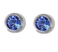 Mytoptrendz® Sterilized Ear Piercing Stud Earrings Stainless Steel 16 gauge Sterile Stud Earrings Round Bezel Set Studs 4mm- Birtstone (Sapphire Blue)