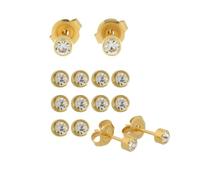 Mytoptrendz®- Stud Earrings Ear Piercing Sterile Surgical Steel Studs (4mm, Clear crystal- gold tone)