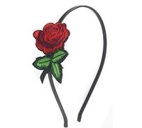 Mytoptrendz® Thin Alice Band Headband Narrow Hairband With Small Little Cute Rose Flower applique Women Girls Hair Accessories (Style -1 Red Rose 3 Green Leaves with stems)