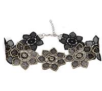 Mytoptrendz® Two Tone Black With Metallic Gold Applique 7 Flower Lace Trim Choker Wide Retro Clavicle Necklace For Women Girls Victorian Collar Fashion Accessory (Style -4)
