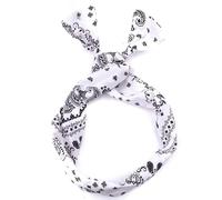 Mytoptrendz® Wire Headband Retro Rockabilly Hippy Boho Hair Band Wrap Vintage Bow Knot Flexy Long Wired Head Scarf For Girls Women 50, 60s Style Accessories(White Black Paisly)