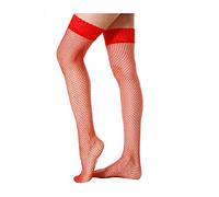 Mytoptrendz® Women's Fish Net Hold Ups Silicon Lace Stay Up Thigh High Stockings- Red- 1 Pair