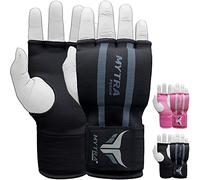 Mytra Fusion Kids Boxing Inner Gloves Hand Wraps Protection Easy Wraps Gloves Gel Padded along Wrist Strap Closure (Kids, Black/Grey)
