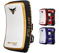 Mytra Fusion thai pad kick shield mma kickboxing muay thai training pad arm pad strike shield (White/Gold)