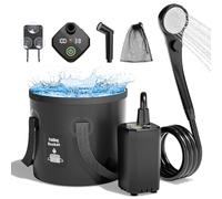 Mytrix 2024 Upgraded Portable Camping Shower Full Set, 6000mAh Rechargeable Power Suction Pump with Smart Display, Multi-Modes Spray Head & 5 Gal Water Foldable Bucket for Outdoor Travel Hiking