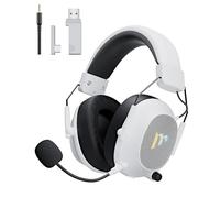 Mytrix Tac Master 2.4GHz Wireless Gaming Headset with Noise Canceling Microphone for PC, PS4, PS5, Mac, Bluetooth 5.3 Gaming Headphones with RGB Light, Surround Sound, 50H Battery (White)