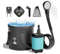Mytrix Upgraded Portable Camping Shower Full Set, 6000mAh Rechargeable Power Suction Pump with Smart Display, Multi-Modes Spray Head & 5 Gal Water Foldable Bucket for Outdoor Travel Hiking, Blue