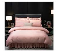 MYUYEE 100 Thread Count Light Luxury Cotton Four Piece Set Solid Color Premium Forged Face Bed Sheet Quilt Cover Long Staple Cotton (E-Queen)